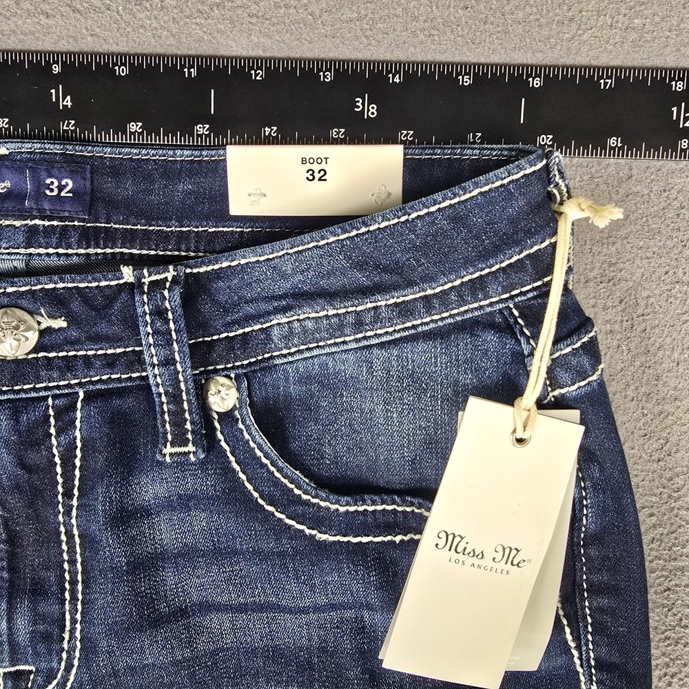Miss Me Jeans Womens 32x32 Dark Wash Mid Rise Bootcut Embroidered Western NWT - Picture 9 of 15
